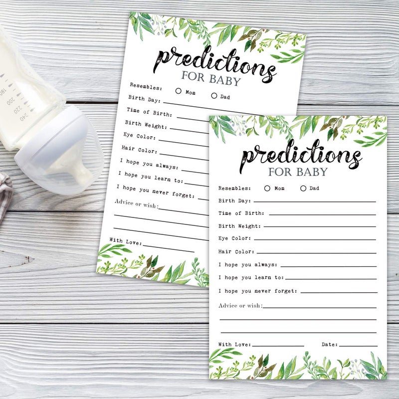 Giftideaworkshop 25 Greenery Advice and Prediction Cards for Baby Shower Game, New Mom and Dad Card or Mommy and Daddy To Be for Girl or Boy Babies, New Parent , Fun Gender Neutral Shower Party Favors. - Image 3
